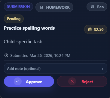 Mintseed parent queue screenshot showing the review banner and snapshot metrics